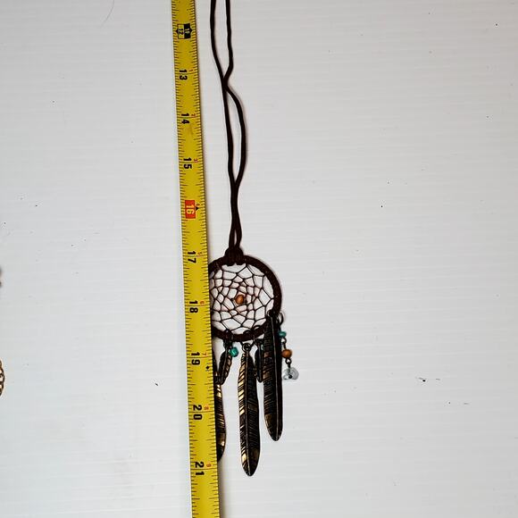 Feather Charm Dangle Dream Catcher Pendant Extra Long Boho Necklace 34" - Picture 5 of 5
